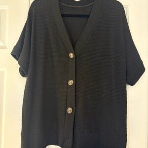 FINAL PRICE Black Waffle Knit Short Sleeve Cardigan